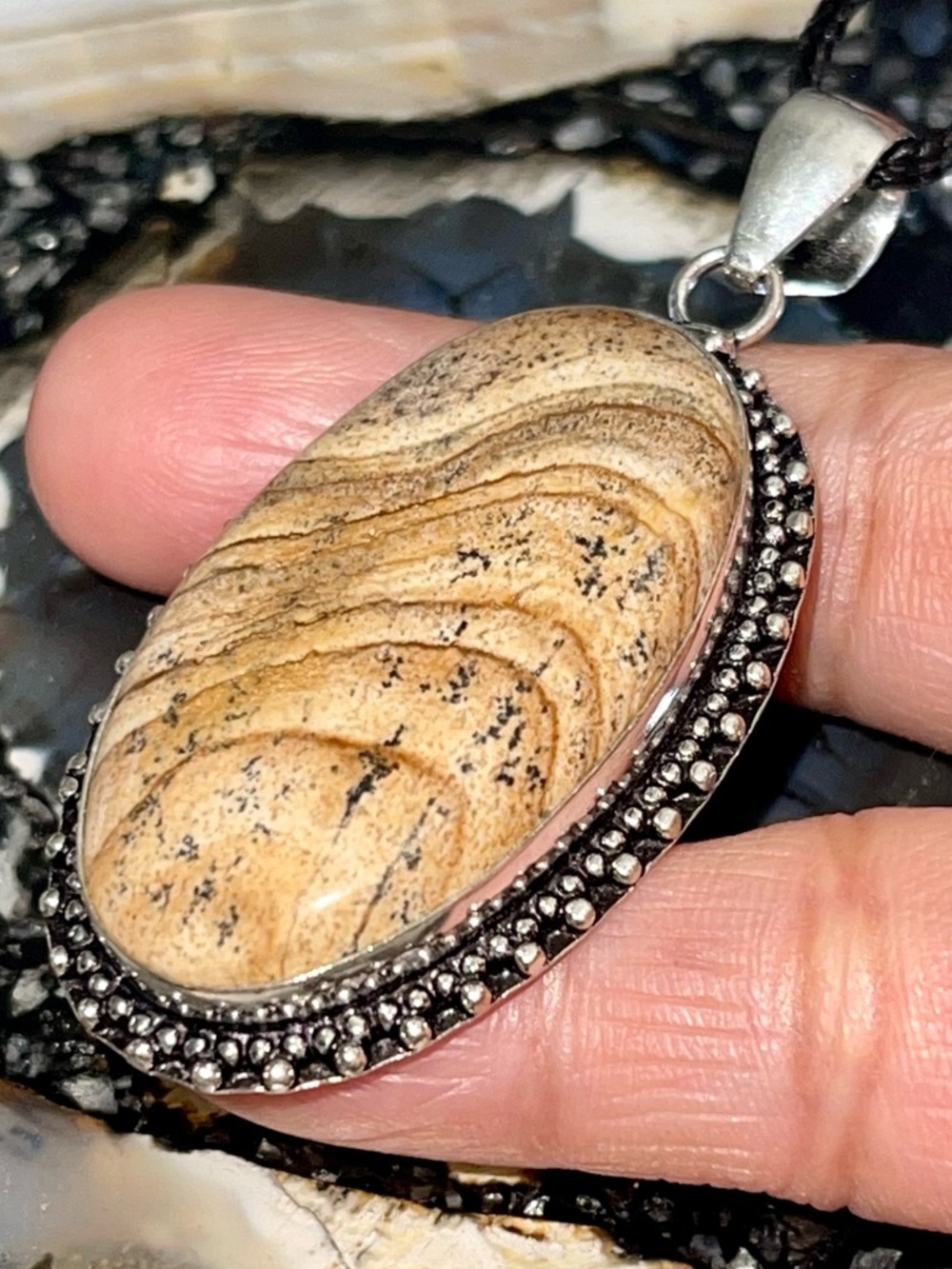 Earthy Brown Picture Jasper Pendant 2 1/2”